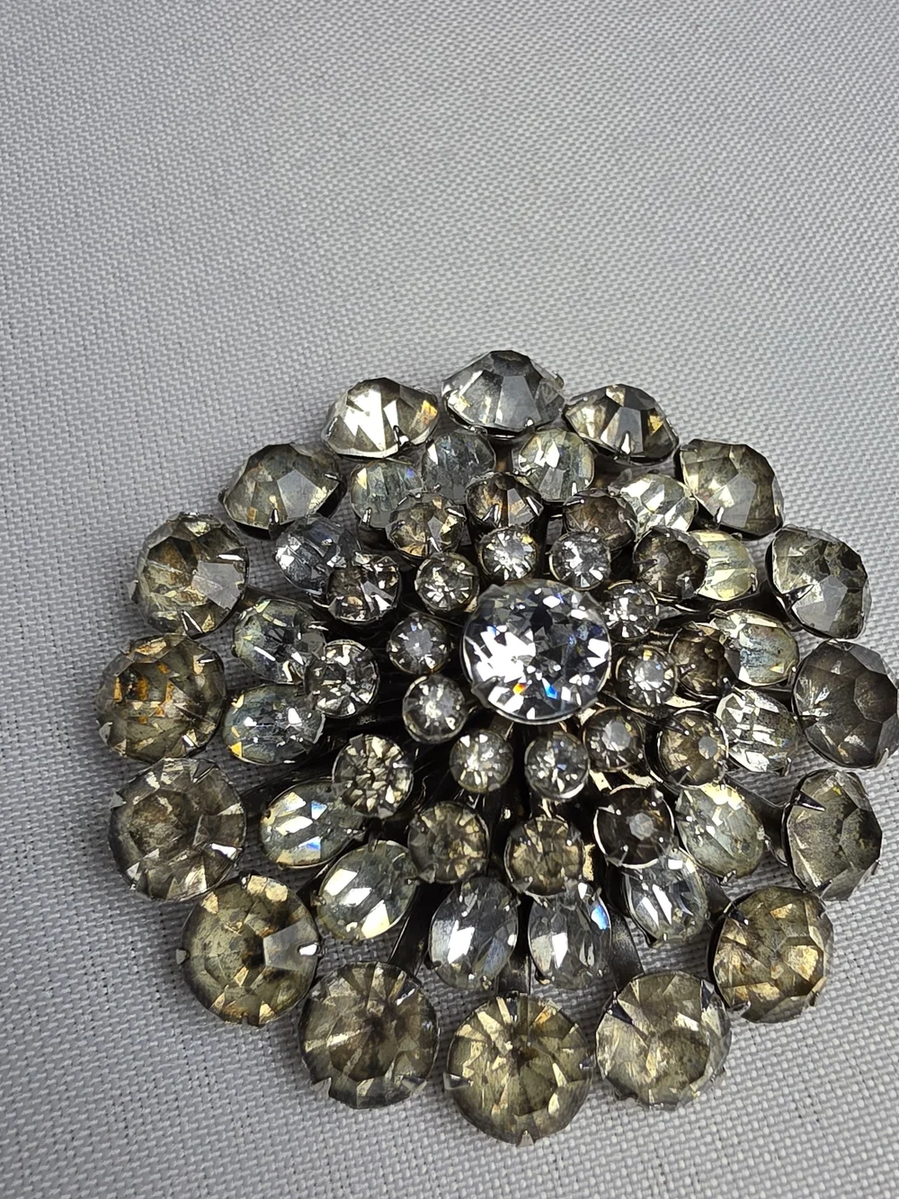 Vintage Signed Coro Rhinestone Starburst Brooch Mid-Century Silver Tone Pin